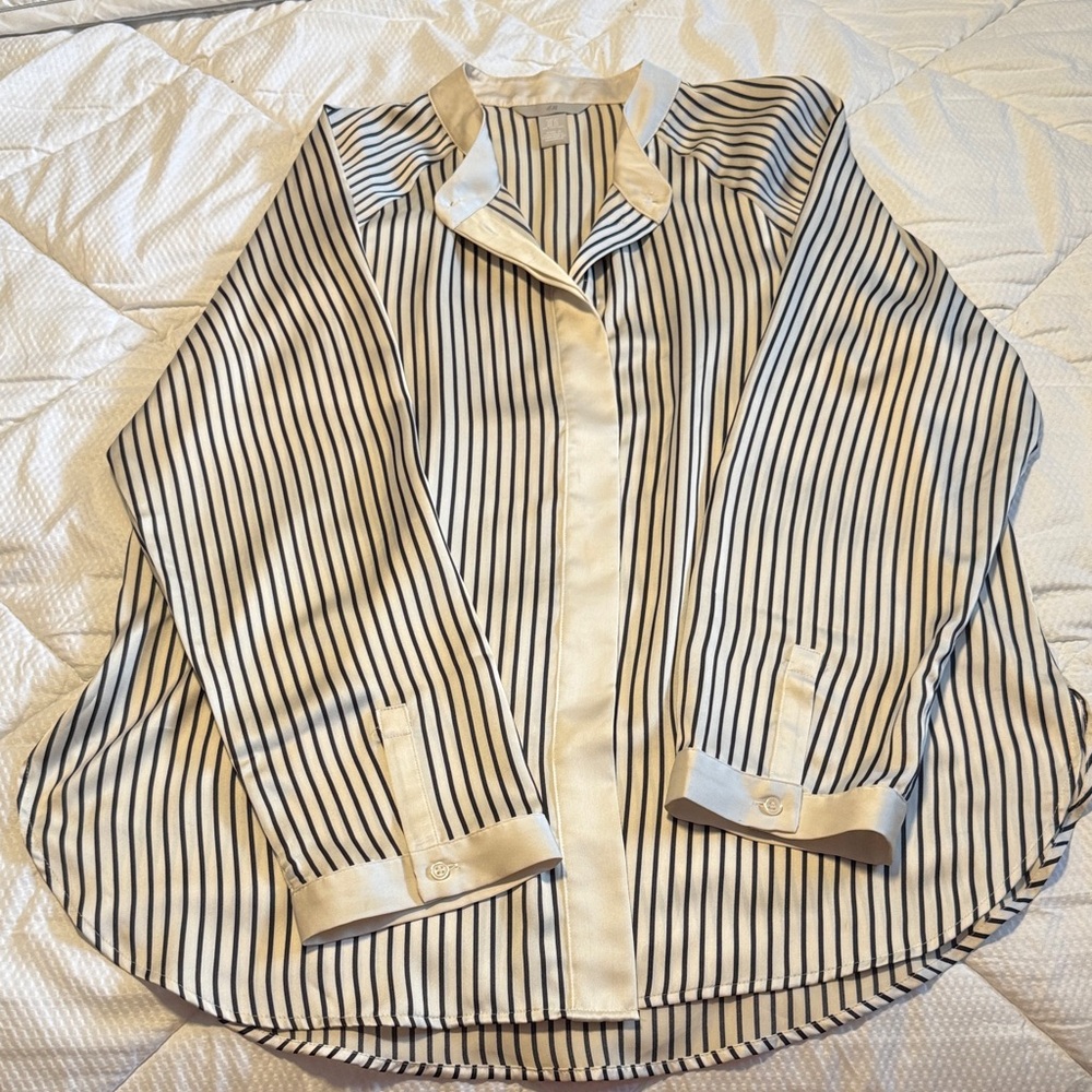 H&M Black and White Striped Shirt silky feel pajama chic oversized top xl